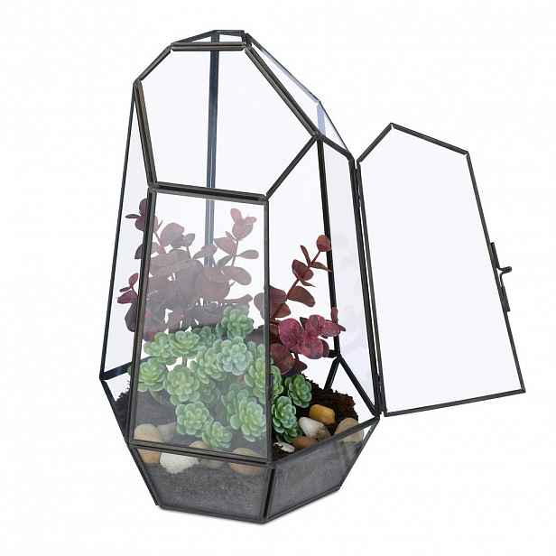 Relaxdays TERÁRIUM Černé sklo měď 26 cm