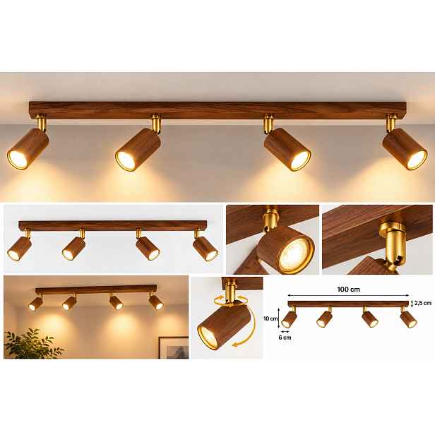 Stropní Svítidlo 4x GU10 Dřevo Zlatá 100 cm – Spot Led reflektory