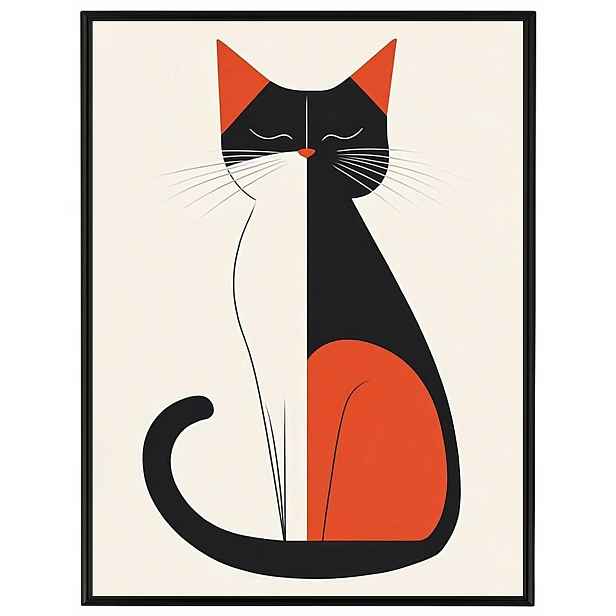 Plakát Rámeček Hliníková Grafika Portrét Kočka Kresba Vintage Retro 60x80
