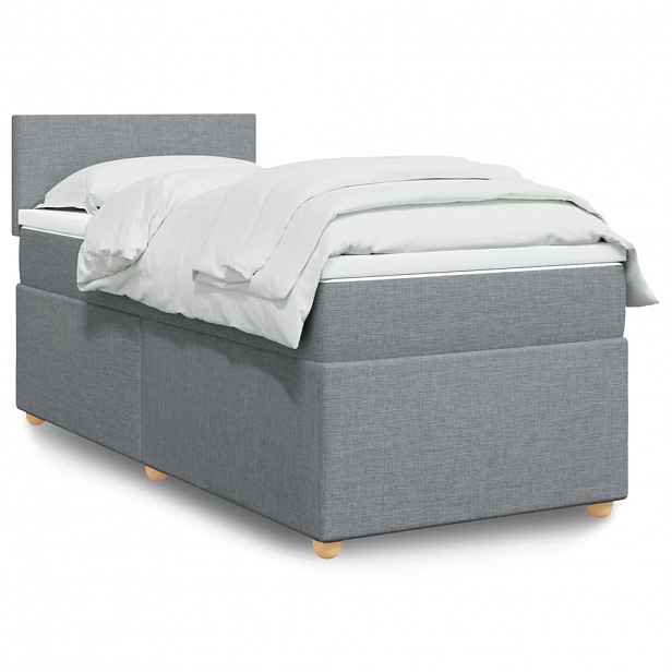 vidaXL Box spring postel s matrací světle šedý 100 x 200 cm textil
