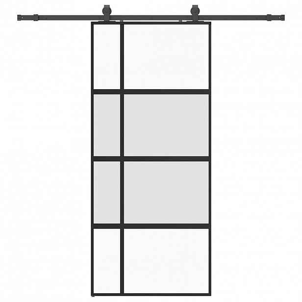 vidaXL Posuvné dveře se sadou kování černé 90x205 cm Tvrzené sklo