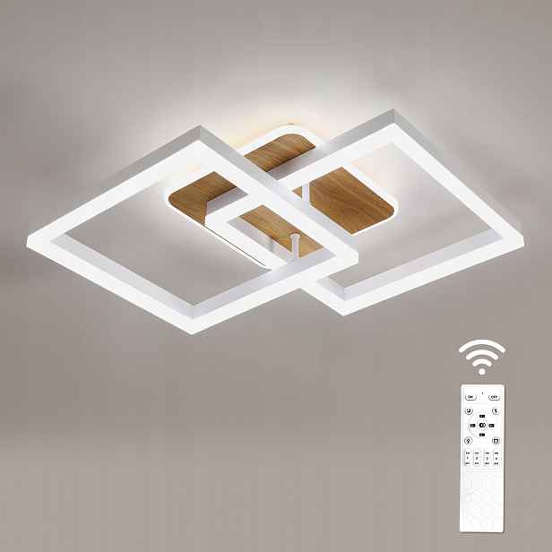 Lampa Sufitowa Led Żyrandol Z Pilotem Drewniany Kwadratowy Nowoczesny 40w
