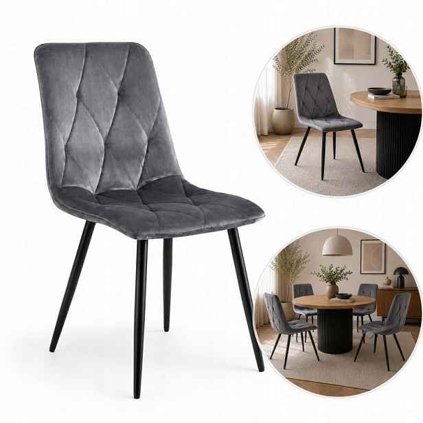 Moderní čalouněná židle Ameli do kuchyně, jídelny, šedá velvet piko