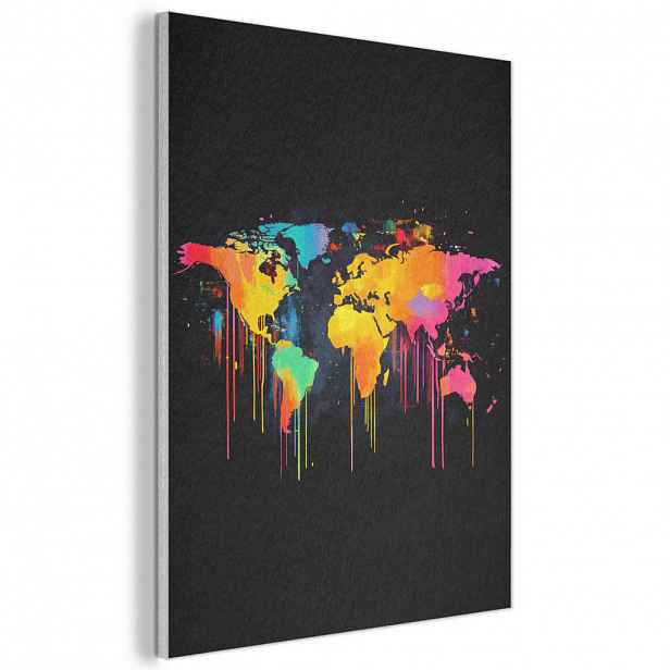 MuchoWow AKUSTICKÝ obraz Mapa světa - Barvy - Barevné - Graffiti - Svět 70x100 cm