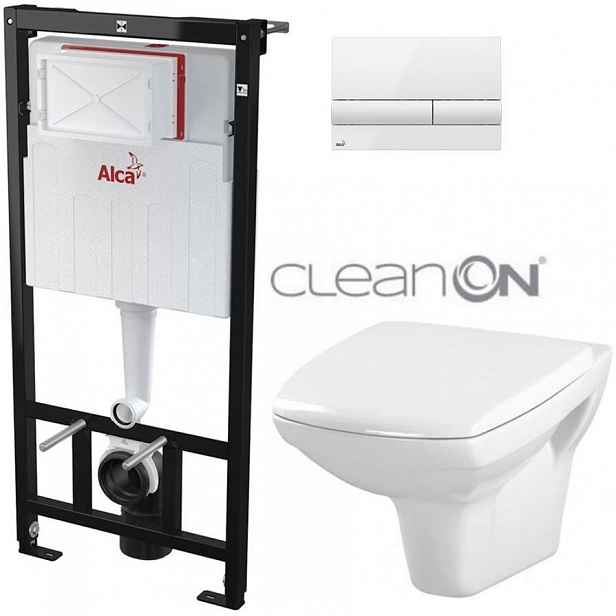 Předstěnový instalační systém s bílým tlačítkem M1710 + WC CERSANIT CLEANON CARINA  + SEDÁTKO AM101/1120 M1710 CA1