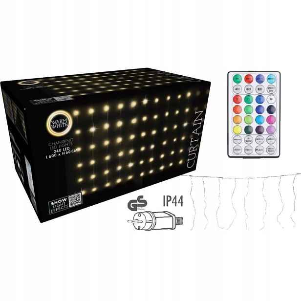 Vánoční Osvětlení Na Stromeček Světelný Závěs Zew/wew 240 Led 600X60 CM S Dálkovým Ovládáním, Teplá