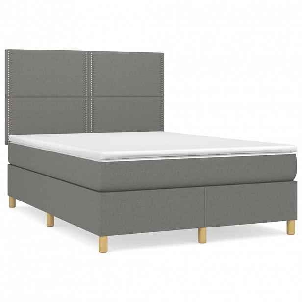 vidaXL Box spring postel s matrací tmavě šedý 140 x 190 cm textil