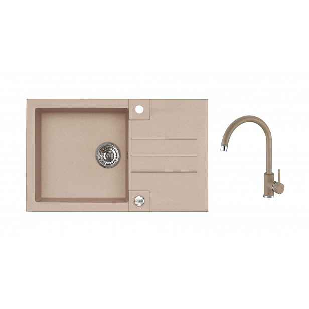 Alveus - Set dřezu Rock 130 a baterie Kati, s ovládáním odpadu, beige SETA25889