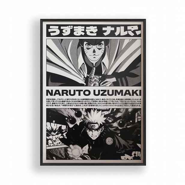 Obraz Naruto Uzumaki Manga Art Plakát Rámeček Dřevěný Černý 30x42 cm