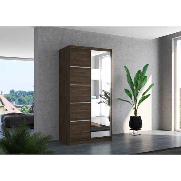 Šatní skříň se zrcadlem 100 cm EADRIX - tmavě hnědá