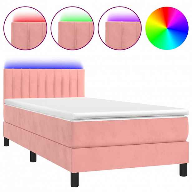 vidaXL Box spring postel s matrací a LED růžová 80 x 200 cm samet