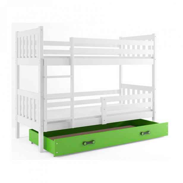 Dětská patrová postel CARINO s úložným prostorem 80x160 cm - bílá Zelená