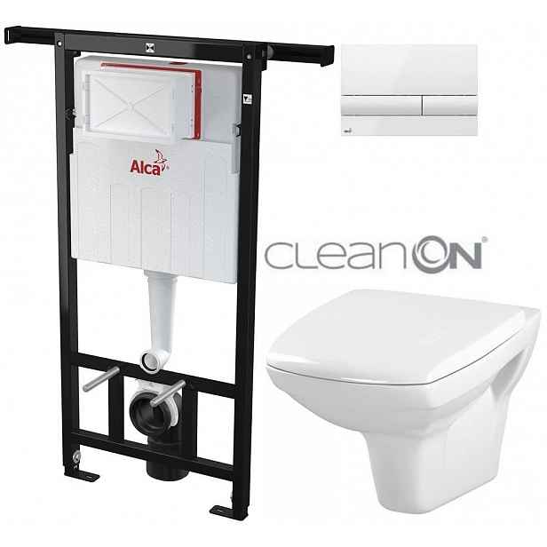 Předstěnový instalační systém s bílým tlačítkem M1710 + WC CERSANIT CLEANON CARINA  + SEDÁTKO AM102/1120 M1710 CA1