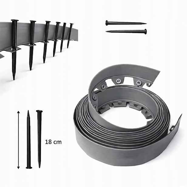 Zahradní Lem Trávníkový 50 m Šedý 10 cm Plast Silný Vysoký