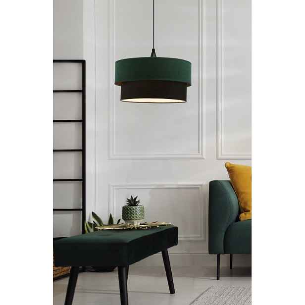 Závěsná lampa Solanto, lahvově zelená + černá, 1x60, stínidlo E27, duo 35+30
