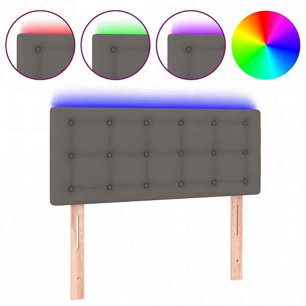 vidaXL Čelo postele s LED šedé 90x5x78/88 cm umělá kůže