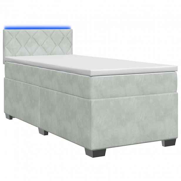 vidaXL Box spring postel s matrací a LED Světle šedá 90 x 190 cm Samet