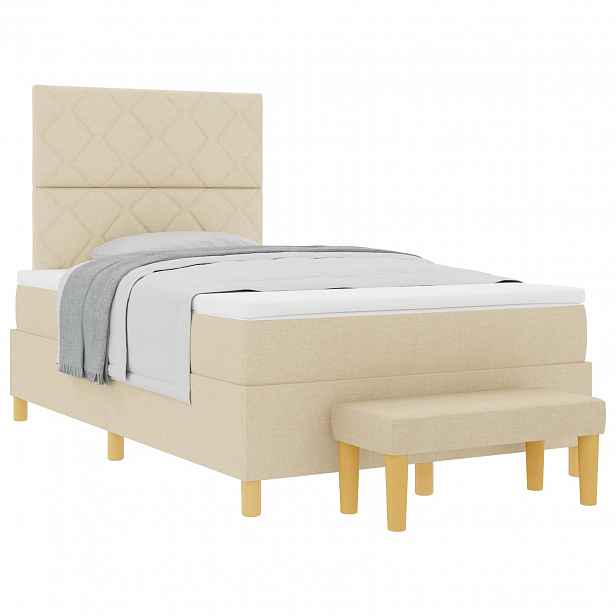 vidaXL Postel s boxspringem s čelo Krémová 200 x 120 cm textil
