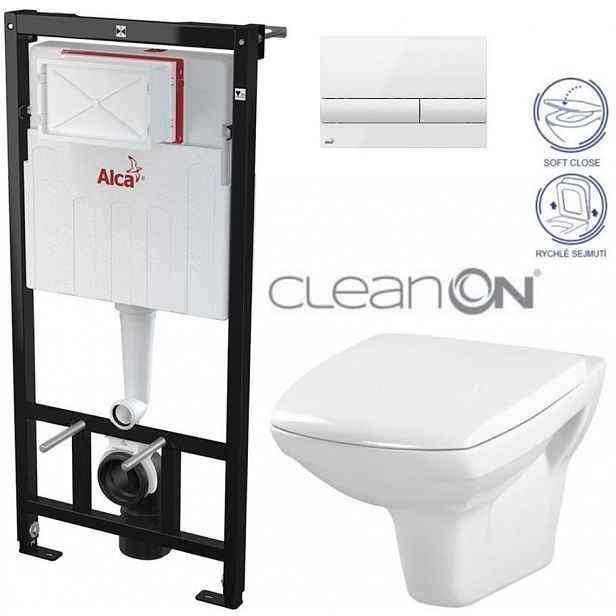 Předstěnový instalační systém s bílým tlačítkem M1710 + WC CERSANIT CLEANON CARINA + SEDÁTKO AM101/1120 M1710 CA2