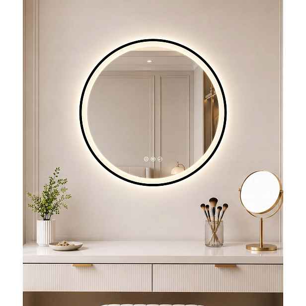 Zrcadlo S'bagno 60 cm s Bluetooth a černým rámem s osvětlením