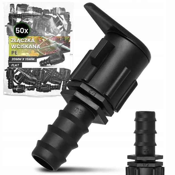 50x Pe spojka 20x15 mm Flat Spojka Zástrčka pro hadici vody pro zavlažování