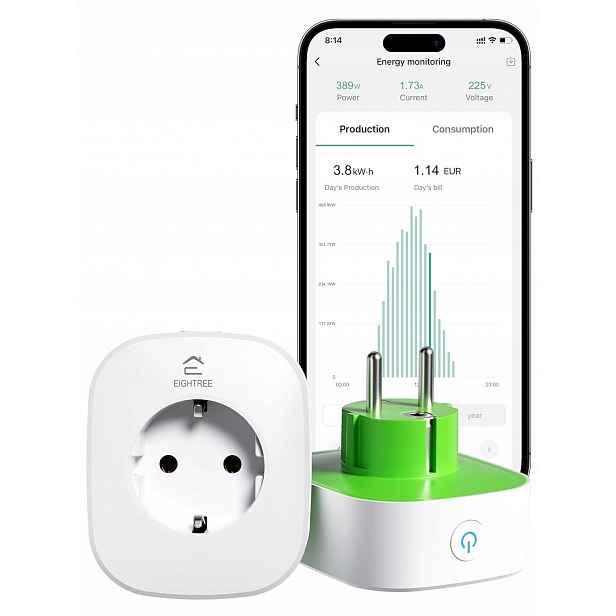 Eightree Inteligentní zásuvka Wlan s měřením proudu, elektroměr 2 ks
