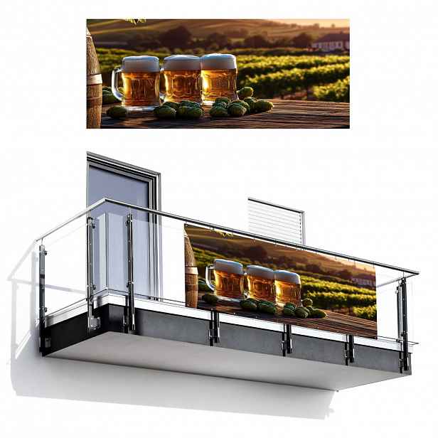 MuchoWow BALKONOVÁ ZÁSTĚNA Pivo - Chmel - Krajina 300x120 cm
