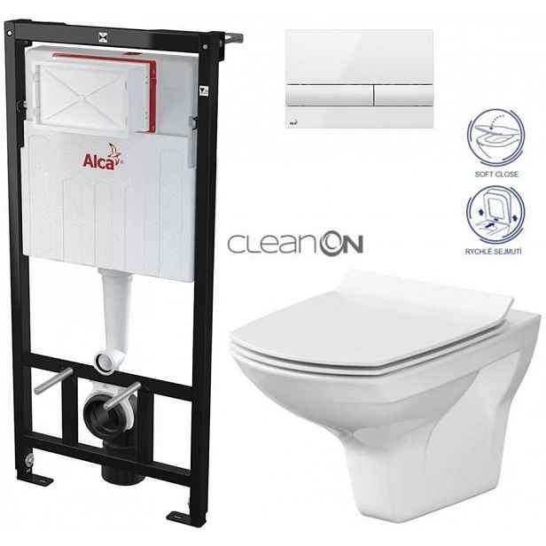 Předstěnový instalační systém s bílým tlačítkem M1710 + WC CERSANIT CLEANON CARINA + SEDÁTKO AM101/1120 M1710 CA3