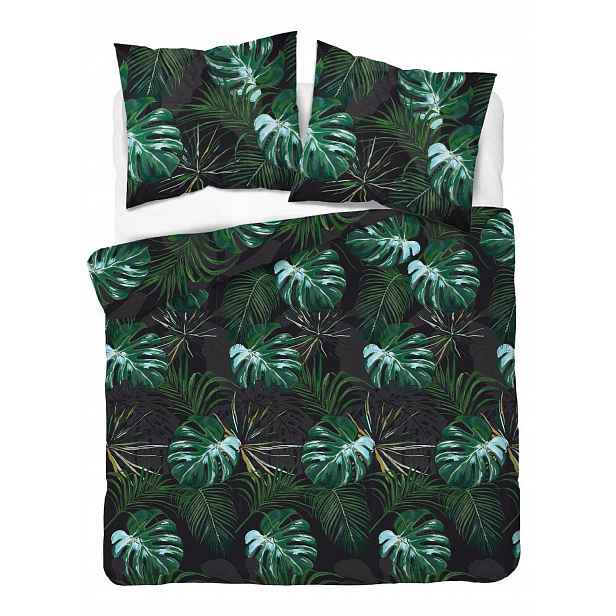 Sada Povlečení 220x200 Bavlněný Satén Zelené Lišky Monstera 4680A