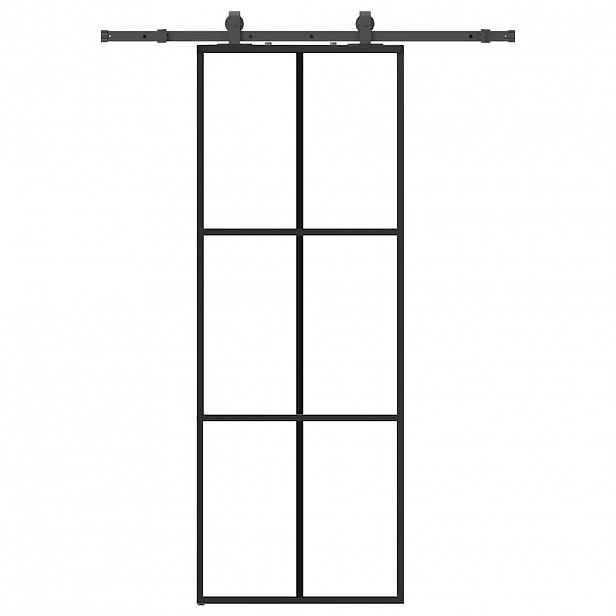 vidaXL Posuvné dveře se sadou kování černé 76x205 cm ESG Glass