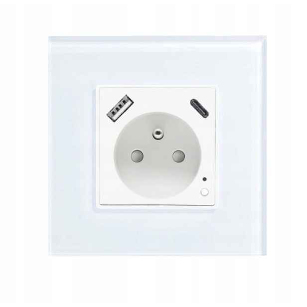 Elektrická Zásuvka Usb A C Wifi Skleněná Pro Měření Energie Tuya 20W 3A Qc