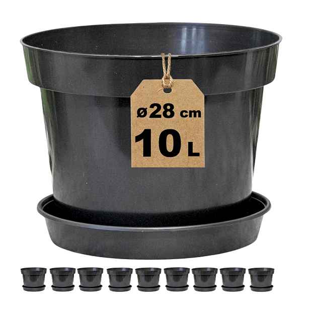 Květináče 10L 28cm Ok RS10 s podstavkami x10ks na rajčata, okurky, jehličnany