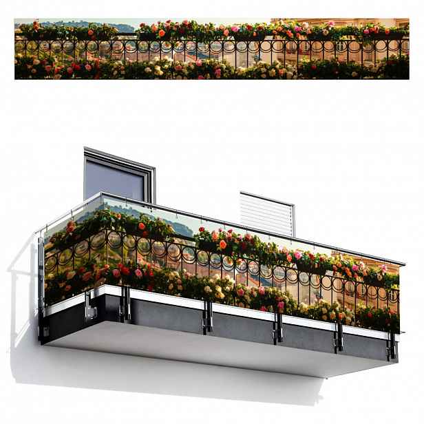 MuchoWow BALKONOVÁ ZÁSTĚNA Květiny - Plot - Krajina města - Léto 500x80 cm