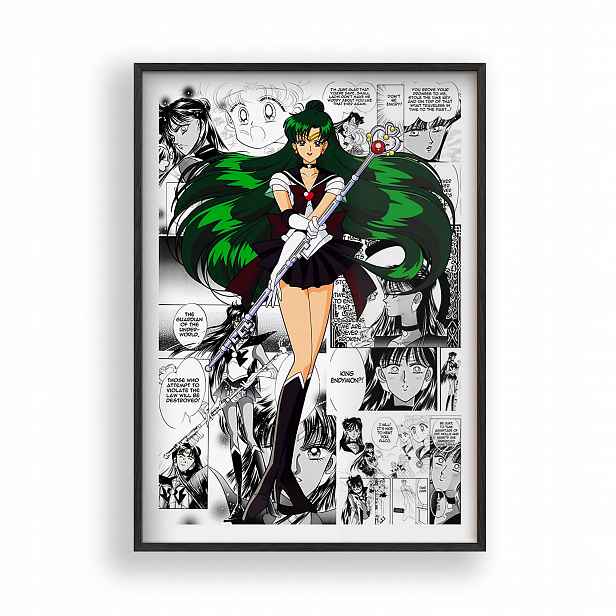 Obraz Sailor Moon Pluto Anime Plakát Rámeček Dřevěný Černý 30x42 cm