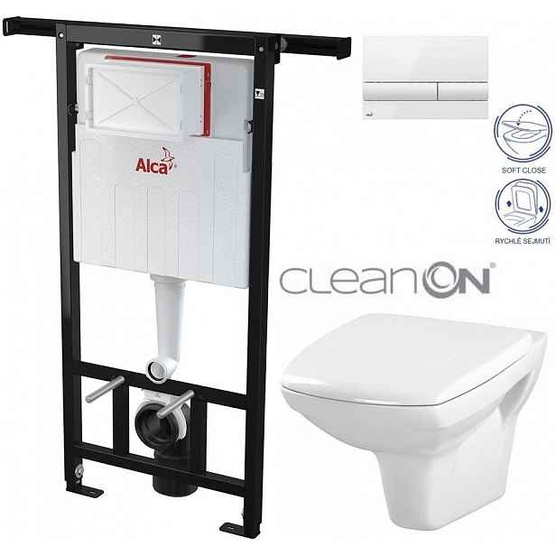 Předstěnový instalační systém s bílým tlačítkem M1710 + WC CERSANIT CLEANON CARINA + SEDÁTKO AM102/1120 M1710 CA2