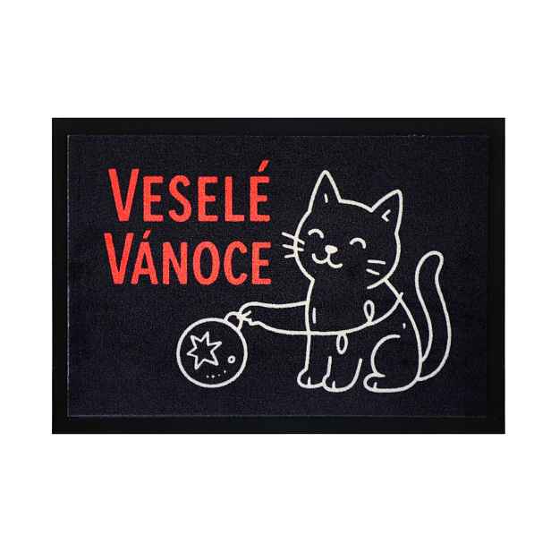 Rohožka Veselé Vánoce s kočkou 40x60 cm, 40x60, černá, Mercury Flooring
