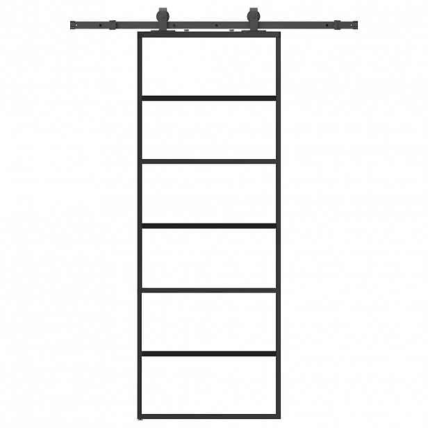 vidaXL Posuvné dveře se sadou kování černé 76x205 cm ESG Glass