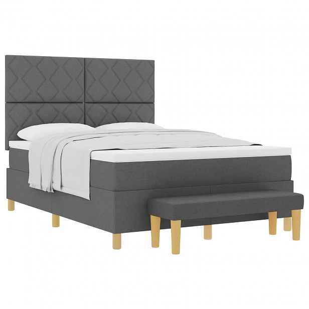 vidaXL Postel s boxspringem s čelo Tmavě šedá 190 x 140 cm textil