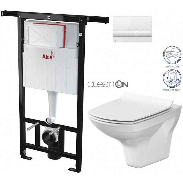 Předstěnový instalační systém s bílým tlačítkem M1710 + WC CERSANIT CLEANON CARINA + SEDÁTKO AM102/1120 M1710 CA3