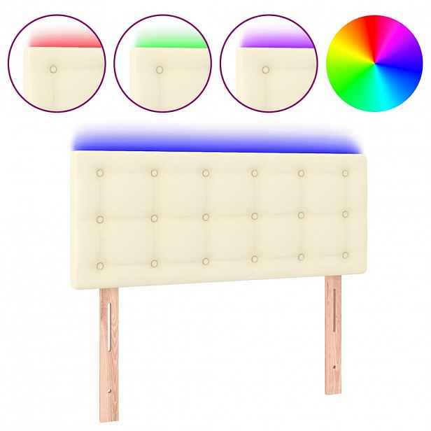 vidaXL Čelo postele s LED krémové 100x5x78/88 cm umělá kůže