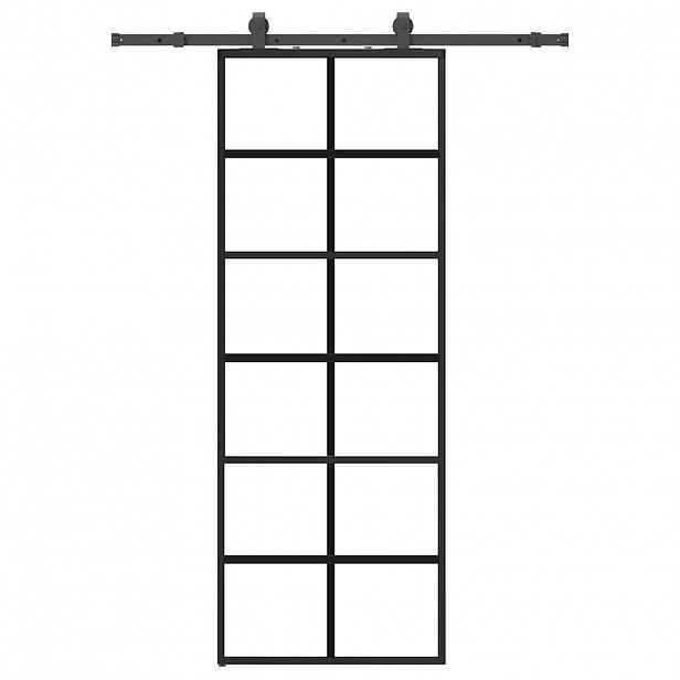 vidaXL Posuvné dveře se sadou kování černé 76x205 cm ESG Glass