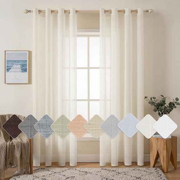 Miulee Sada 2 ks poloprůhledných záclon s kolečky 140 cm x 245 cm béžová
