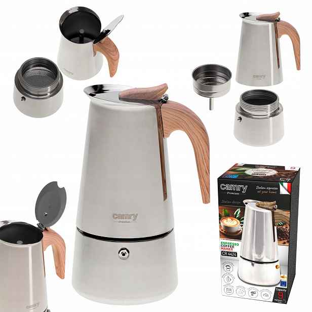 Ocelový kávovar na indukci 450 ml, kávovar na espresso, robustní, silný