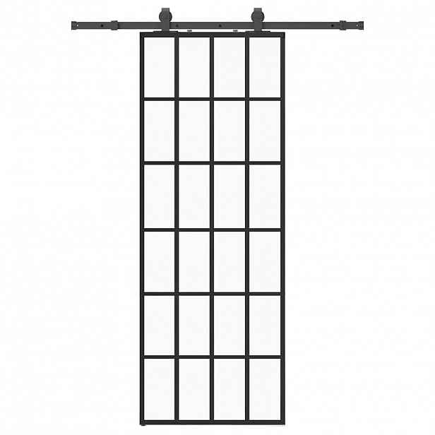 vidaXL Posuvné dveře se sadou kování černé 76x205 cm ESG Glass