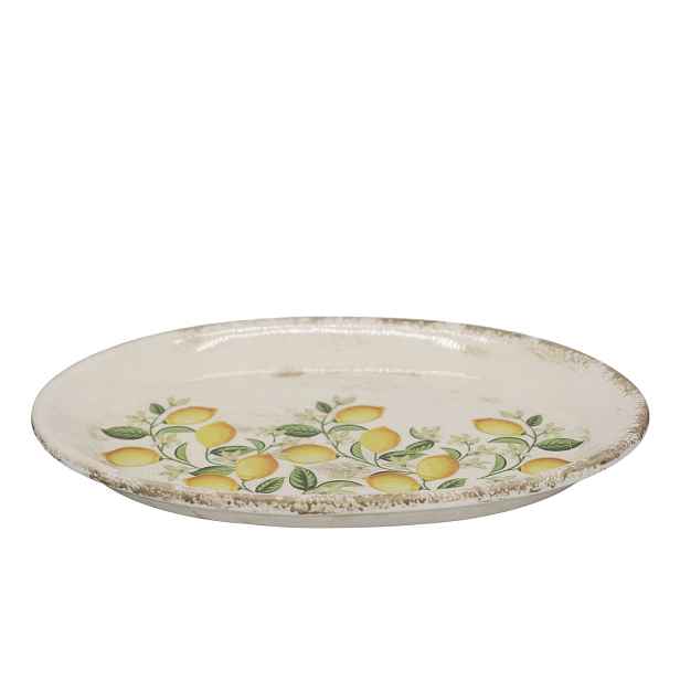 Béžový antik keramický podnos s citróny Limone Blossom - 25*18*2 cm Chic Antique