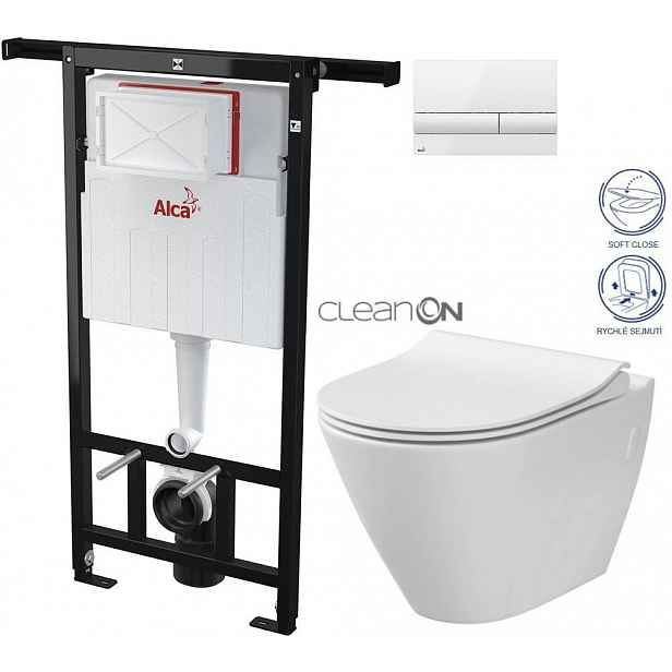 Předstěnový instalační systém s bílým tlačítkem M1710 + WC CERSANIT CLEANON CITY AM102/1120 M1710 CI1