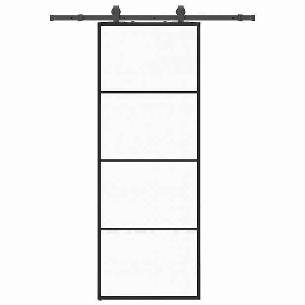 vidaXL Posuvné dveře se sadou kování černé 76x205 cm ESG Glass