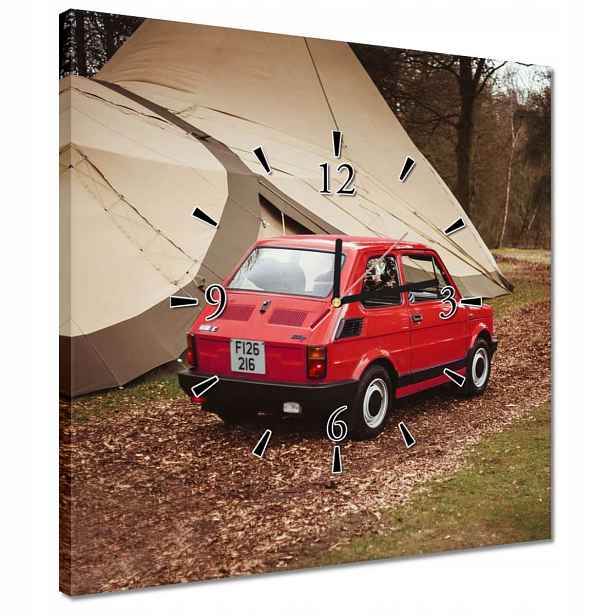 Hodiny 40x40 Červený malý Fiat 126p