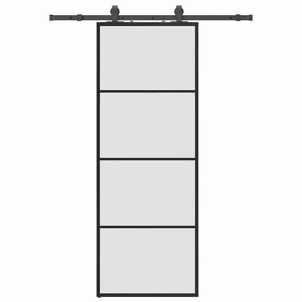 vidaXL Posuvné dveře se sadou kování černé 76x205 cm ESG Glass