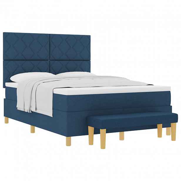 vidaXL Postel s boxspringem s polštářem Modrá 190 x 140 cm textil